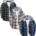 Men's Hooded Flannel Shirts | Beige Navy White Plaid | Pack of 3
