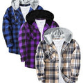 Men's Hooded Flannel Shirts | Blue Purple Beige Plaid | Pack of 3