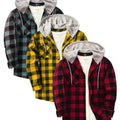 Men's Hooded Flannel Shirts | Sea Green Yellow Red Plaid | Pack of 3